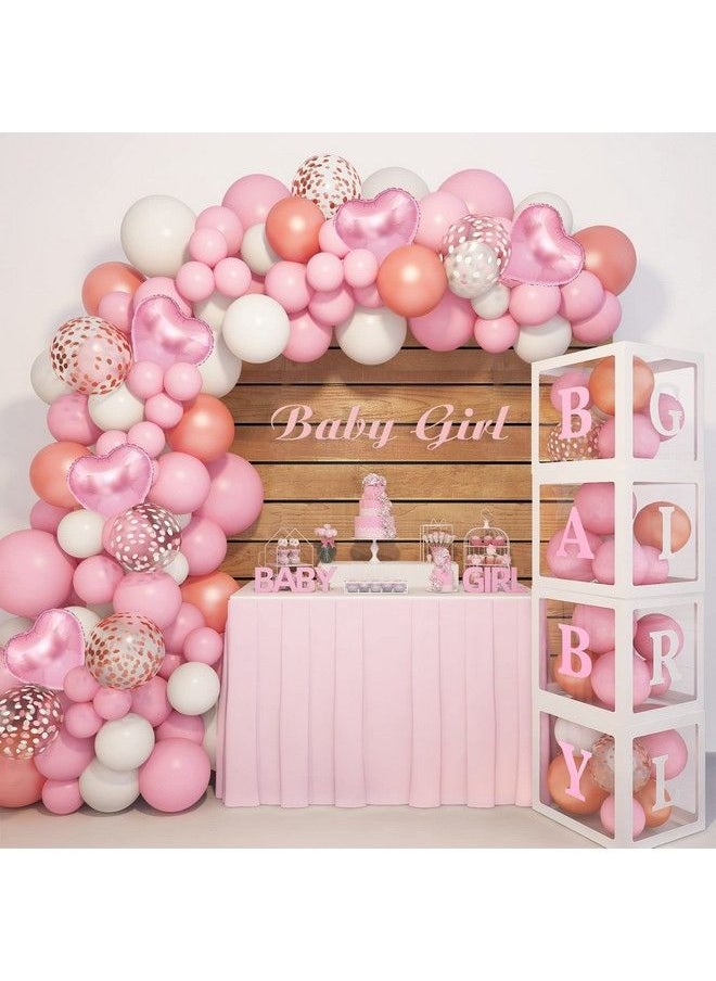 Amandir 143Pcs Baby Boxes Pink Baby Shower Decorations For Girl Rose Gold Pink Balloons Garland Kit Baby Boxes With Letters (Az+Baby+Girl) For Baby Shower Girl Birthday Gender Reveal Party Supplies  - Image 2