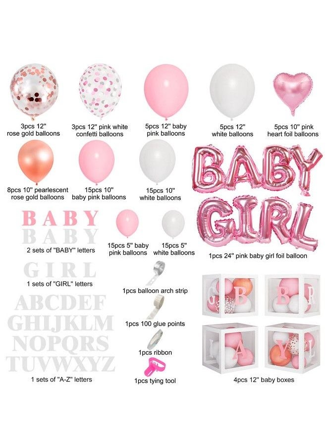Amandir 143Pcs Baby Boxes Pink Baby Shower Decorations For Girl Rose Gold Pink Balloons Garland Kit Baby Boxes With Letters (Az+Baby+Girl) For Baby Shower Girl Birthday Gender Reveal Party Supplies  - Image 3