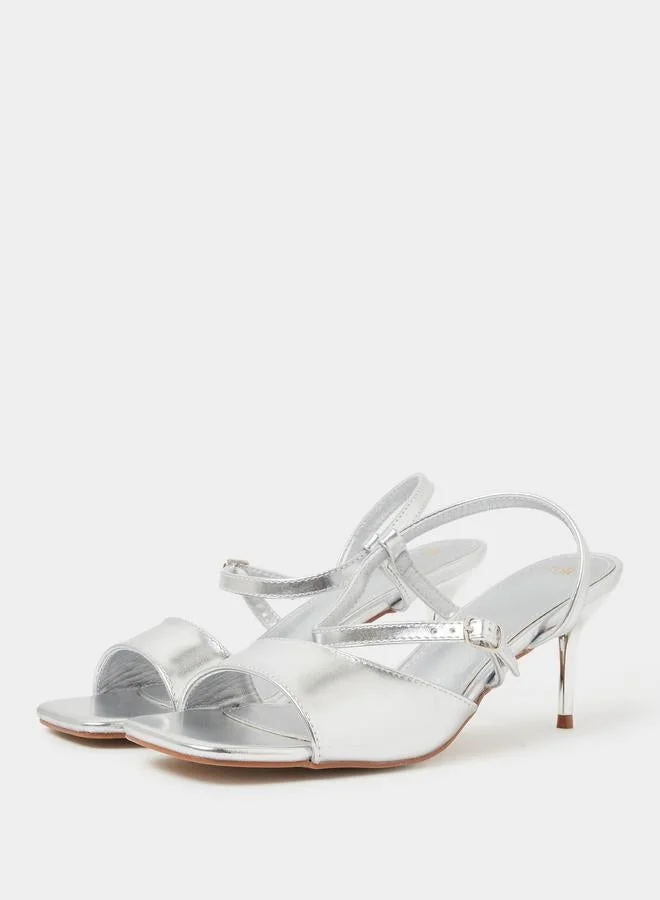 Styli Silver Metallic Mid-Heel Strappy Sandals