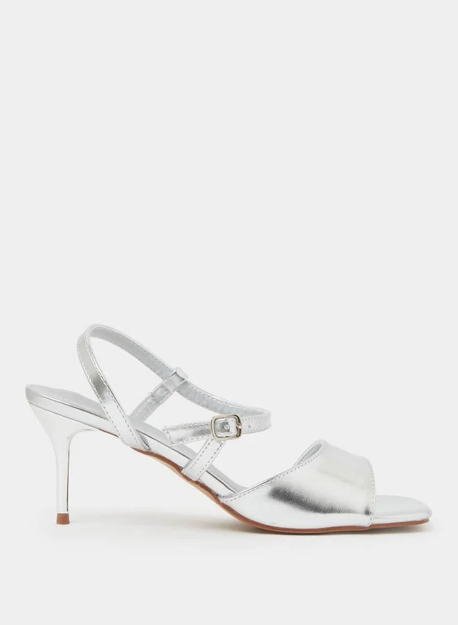 Styli Silver Metallic Mid-Heel Strappy Sandals