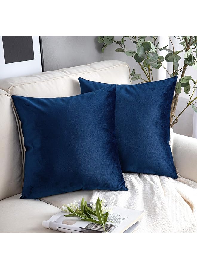 The Bros Pack of 2 Velvet Decorative Throw Pillow Covers Soft Solid Square Cushion Case for Couch Navy Blue 18 x 18 inches 45 x 45 cm - Image 1