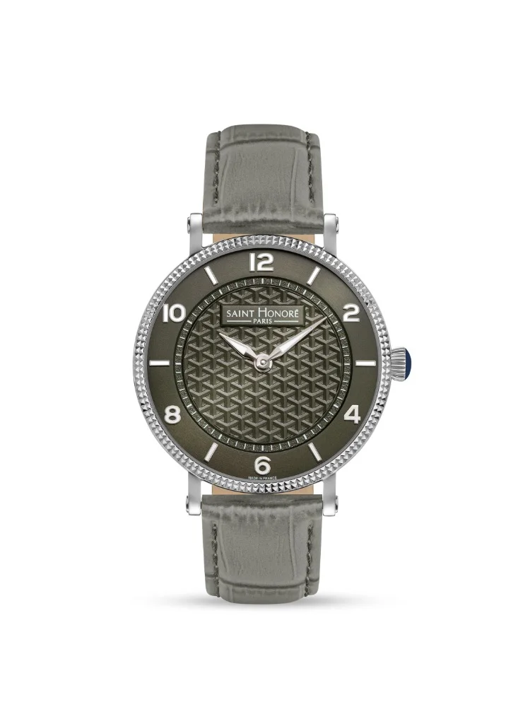 Saint Honore Paris Trocadero Collection Men's Analog Quartz Watch With Grey Dial Grey Leather Strap - TR826010 1GBN