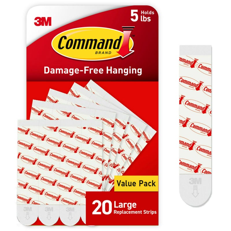 Command Indoor Large Replacement Strips, Holds up to 5 lb, 20 Adhesive Strips, Damage Free Wall Hanging, Re-Hang Large Hooks for Home DÃ©cor and Wall DÃ©cor - Image 1