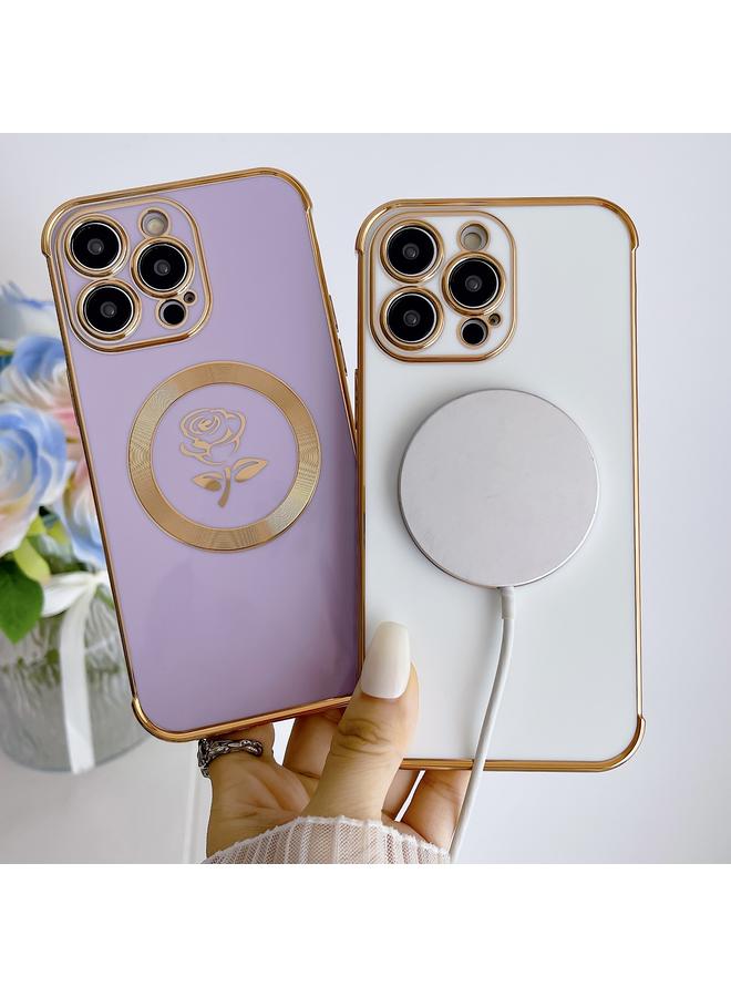 اس-توب جراب لهاتف iPhone 12 Pro Max مطلي بالكهرباء من الجوانب بزهرة الورود جراب هاتف MagSafe - Image 3