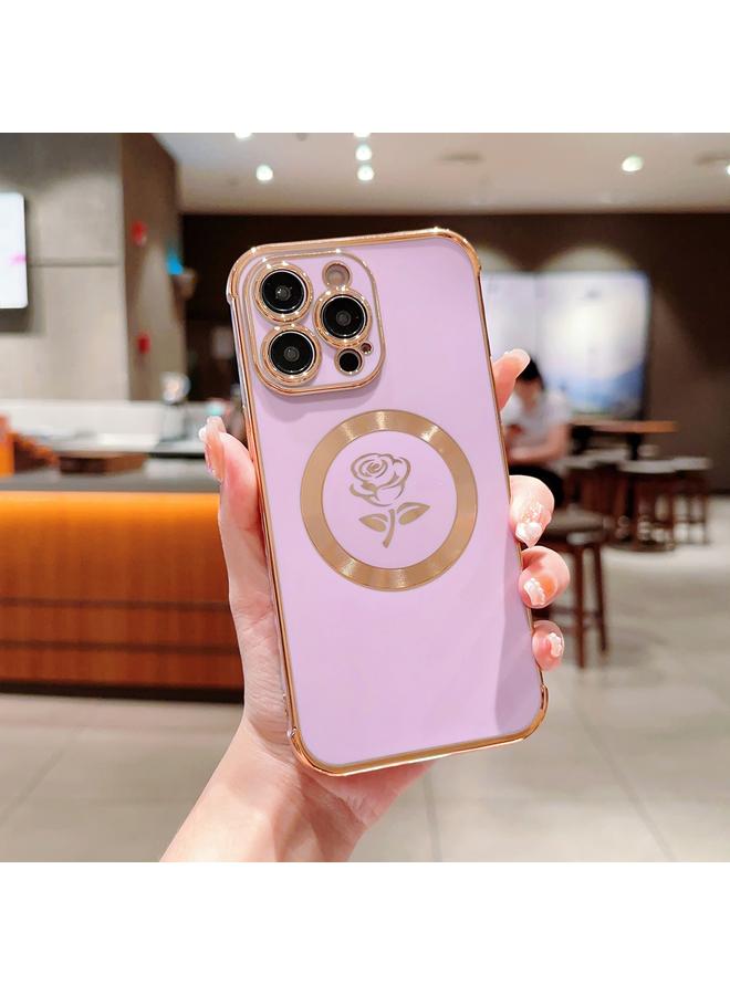 اس-توب جراب لهاتف iPhone 12 Pro Max مطلي بالكهرباء من الجوانب بزهرة الورود جراب هاتف MagSafe - Image 1