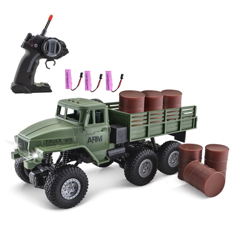 Remote Control Truck: 1/16 Scale Green 6WD - Durable ABS Material Metal Parts Brushed Motor with LED Lights - Realistic Command Vehicle for Kids Adults Enthusiasts Collectors Gift Occasions - Image 1