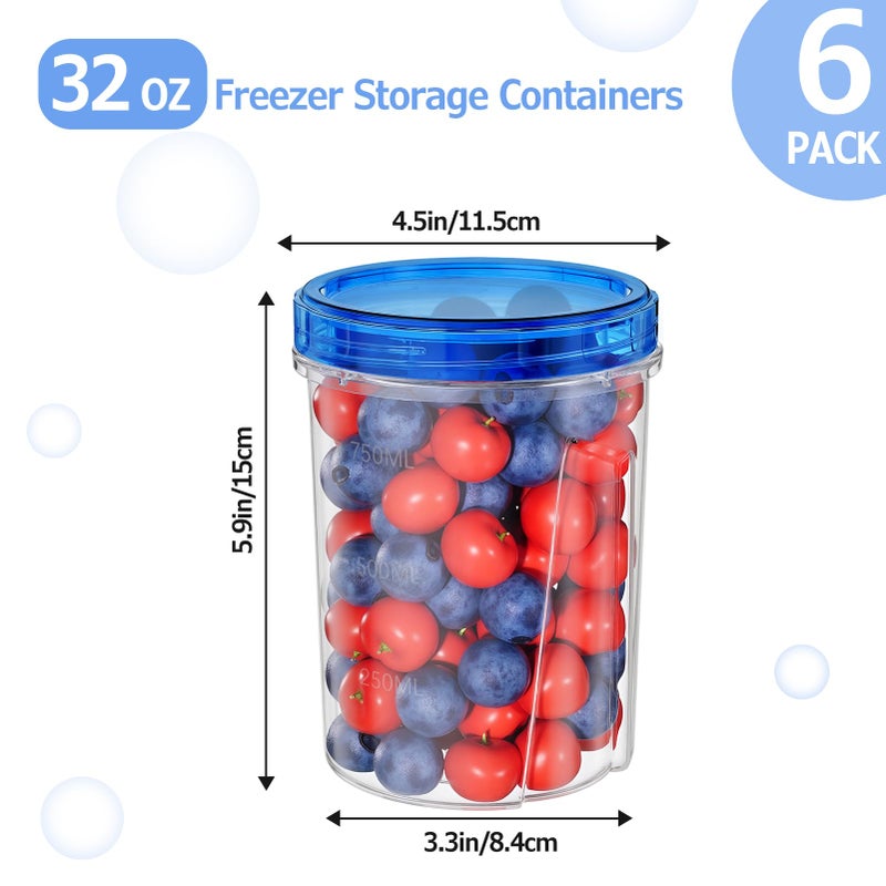 Winproper Freezer Storage Containers, Food Storage Containers with Leakproof Twist Top Lids, Stackable Plastic Containers with Lids, Reusable Soup Containers for Meal Prep, Lunch, Leftovers [6 Pack-32 OZ] - Image 3