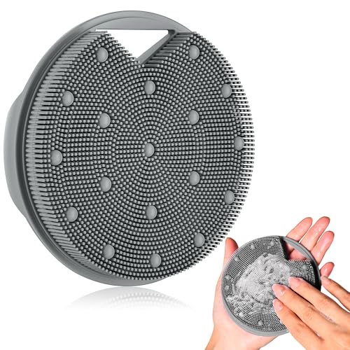 XCRUCC Silicone Body Scrubber (Stiff Bristles) & Anti Zinc Infused for Lymphatic Drainage - Exfoliating Shower Scrubber for Body,Professional Use - Gray - Image 1