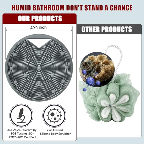 XCRUCC Silicone Body Scrubber (Stiff Bristles) & Anti Zinc Infused for Lymphatic Drainage - Exfoliating Shower Scrubber for Body,Professional Use - Gray - Image 5