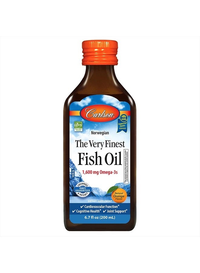 Carlson The Very Finest Fish Oil, 1600 mg Omega-3s, Liquid Fish Oil Supplement, Norwegian Fish Oil, Wild-Caught, Sustainably Sourced Fish Oil Liquid, Orange, 6.7 Fl Oz - Image 1