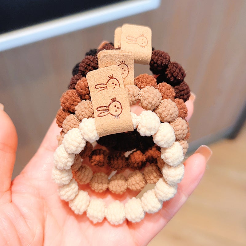 Generic Brown high elastic rabbit hair band lotus root knot hair rope Internet celebrity hair rope cute rubber band basic durable hair tie headdress H190 color mixed hair