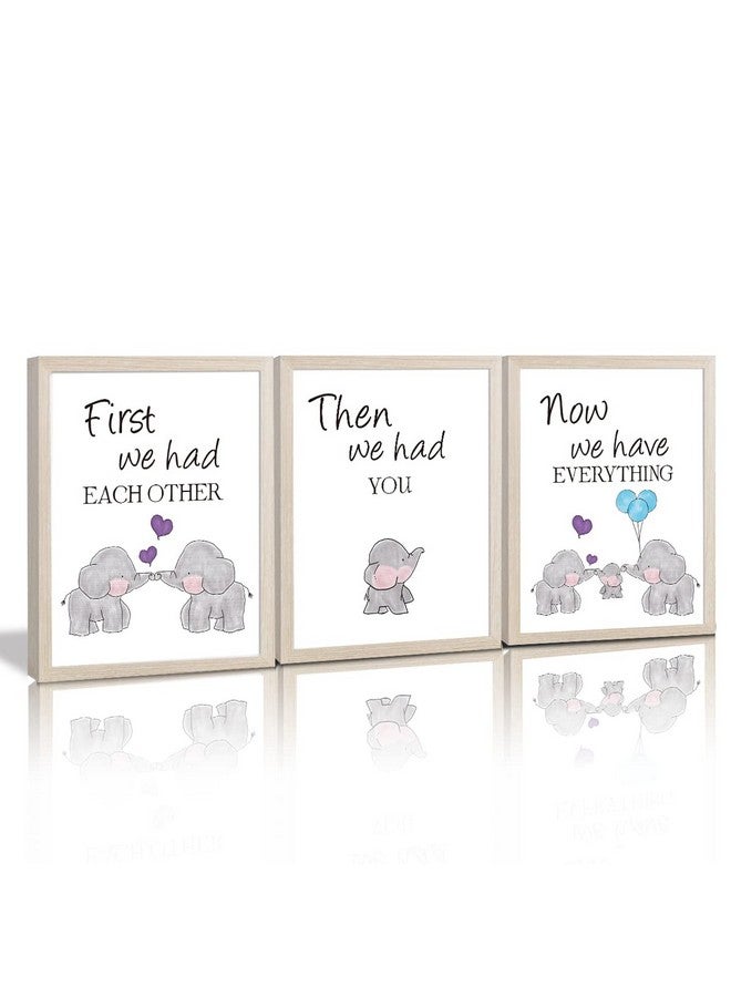 KAIRNE Elephant Nursery Canvas Wall Art Elephant Baby Stuff Set Of 3(8X10Inchframed)Family Inspirational Wall Art Elephant Wall Decor Baby Room Cute Animal Picture For Mom Gifts Baby Elephant Nursery Decor - Image 1