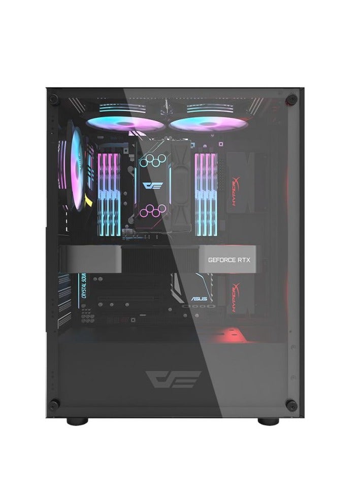حافظة كمبيوتر الألعاب Darkflash DK100 من الزجاج المقسى ATX/M-ATX/MINI-ITX مع منفذ USB 3.0، و7 فتحات توسيع، و2 محرك أقراص ثابتة/SSD، متوافقة مع حقيبة ألعاب نظام الرادياتير مقاس 120 مم (لا تتضمن مراوح) - Image 3