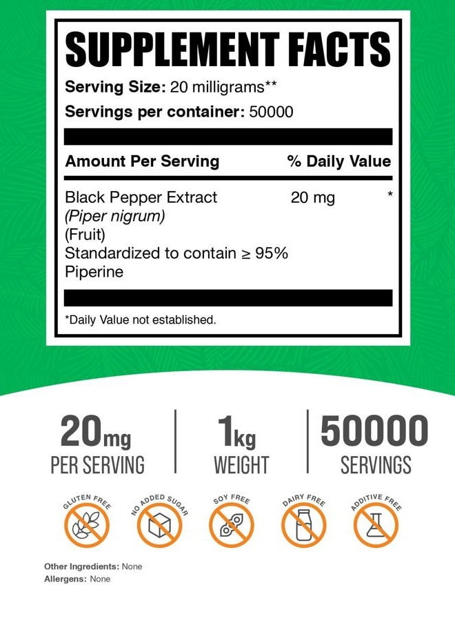 BULKSUPPLEMENTS.COM .com Black Pepper Extract Powder - Black Pepper Supplements, Piperine Supplements, Black Pepper Powder - Gluten Free, 20mg per Serving, 1kg (2.2 lbs) (Pack of 1) - Image 2