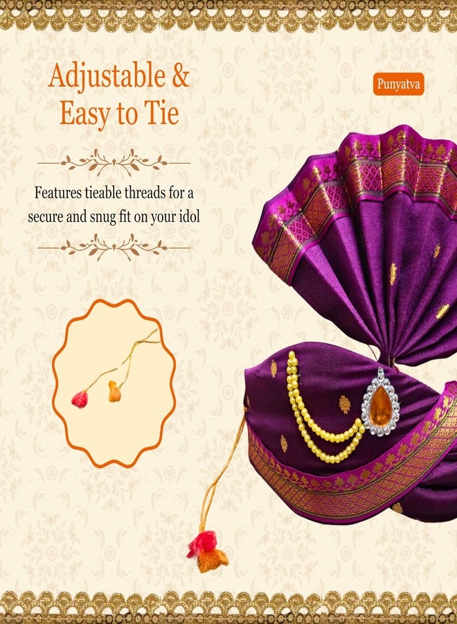 PUNYATVA Ganesh Feta Mukut (عمامة، بوتي، أرجواني) / غانيش فيتا قابل للتعديل، إكسسوارات تزيين مهرجان جوري جانباتي، مجوهرات جانباتي، التاج، ماخار، باغدي التقليدية، غطاء رأس إله أيدول - Image 5