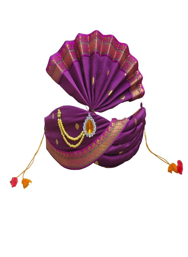PUNYATVA Ganesh Feta Mukut (عمامة، بوتي، أرجواني) / غانيش فيتا قابل للتعديل، إكسسوارات تزيين مهرجان جوري جانباتي، مجوهرات جانباتي، التاج، ماخار، باغدي التقليدية، غطاء رأس إله أيدول - Image 1