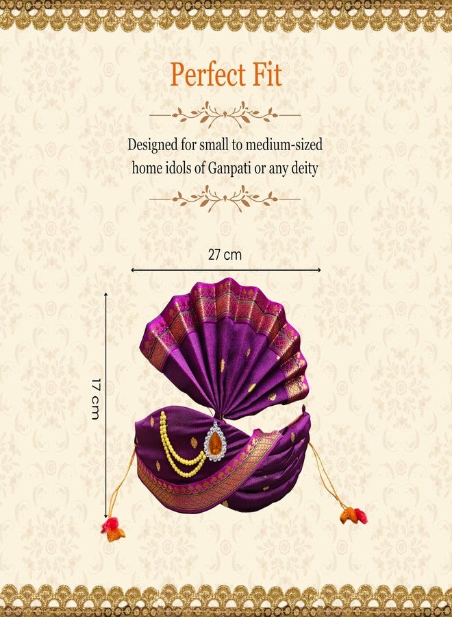 PUNYATVA Ganesh Feta Mukut (عمامة، بوتي، أرجواني) / غانيش فيتا قابل للتعديل، إكسسوارات تزيين مهرجان جوري جانباتي، مجوهرات جانباتي، التاج، ماخار، باغدي التقليدية، غطاء رأس إله أيدول - Image 4