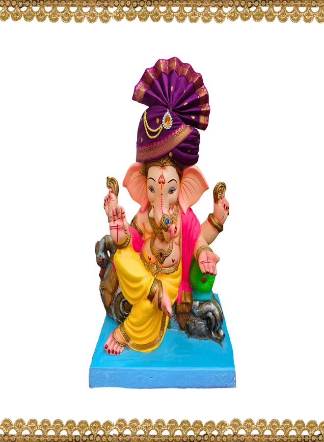 PUNYATVA Ganesh Feta Mukut (عمامة، بوتي، أرجواني) / غانيش فيتا قابل للتعديل، إكسسوارات تزيين مهرجان جوري جانباتي، مجوهرات جانباتي، التاج، ماخار، باغدي التقليدية، غطاء رأس إله أيدول - Image 2
