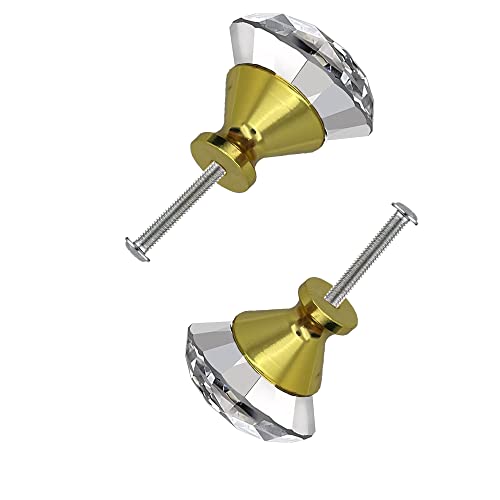J P Hardware Clear Glass Crystal Cabinet Knobs/Glass Dresser Knobs Pack of 8 (30mm) (Gold Diamond knobs) - Image 4