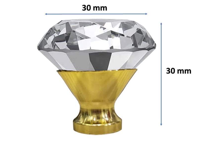 J P Hardware Clear Glass Crystal Cabinet Knobs/Glass Dresser Knobs Pack of 8 (30mm) (Gold Diamond knobs) - Image 2