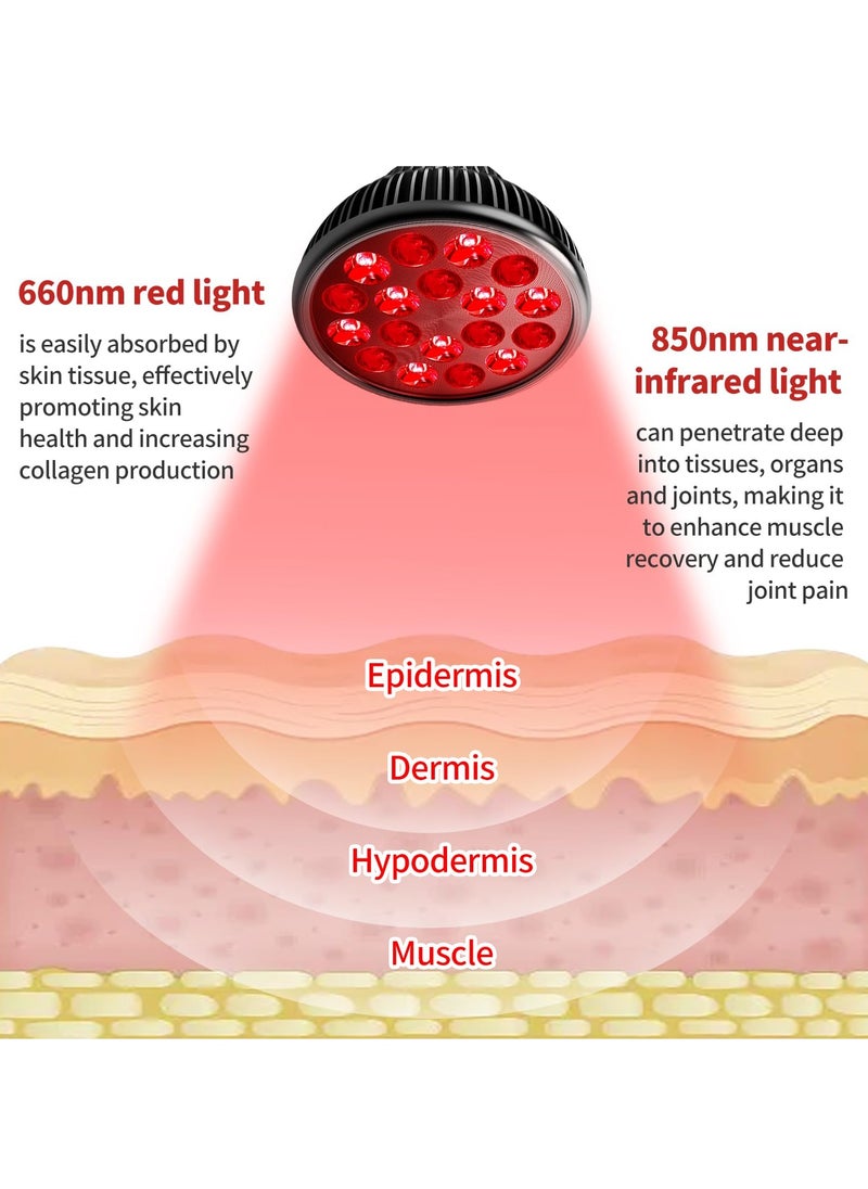 Red Light Therapy Lamp with Adjustable Stand, Red Light Therapy Bulb for Face and Body Use, 660nm Red Light and 850nm Near Infrared Light Combo, Infrared Light Therapy Device at Home