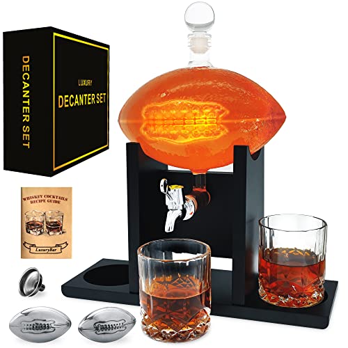 LuxuryBar Football Whiskey Decanter Set with Spout Football Chiller Glasses Tray,47oz Whiskey Decanter Sets for Men,Tequila Liquor Dispenser Decanters for Alcohol Bourbon Gifts for Men Dad Him - Image 1