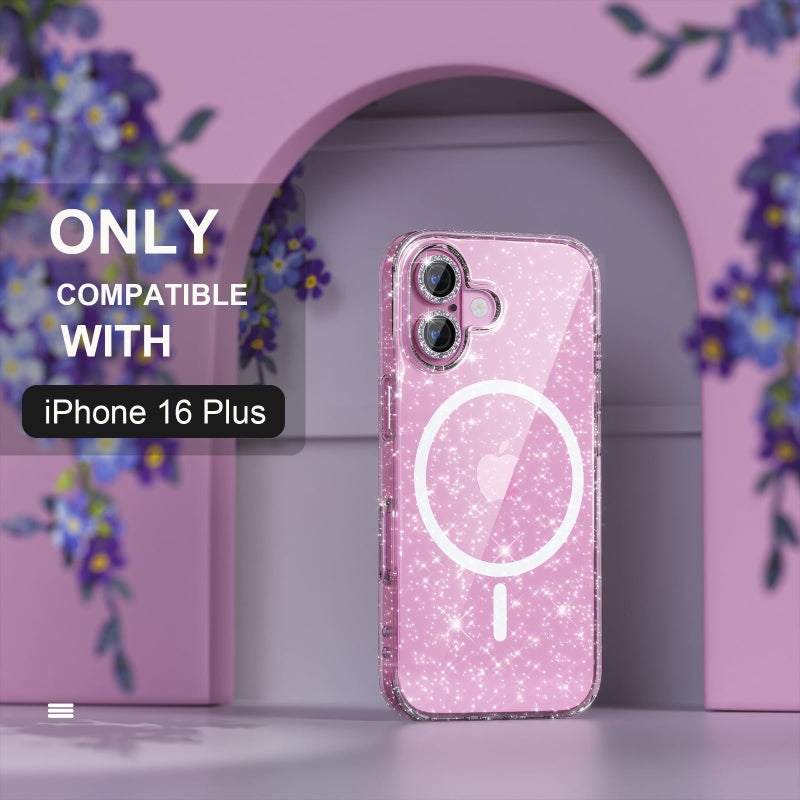 Choiche for iPhone 16 Plus Case Magnetic, Women Clear Glitter Bling Sparkly Case, [2xDiamond Camera Lens Protectors] [2xTempered Glass Screen Protectors] [Compatible MagSafe] 6.7" (Glitter Clear) - Image 2