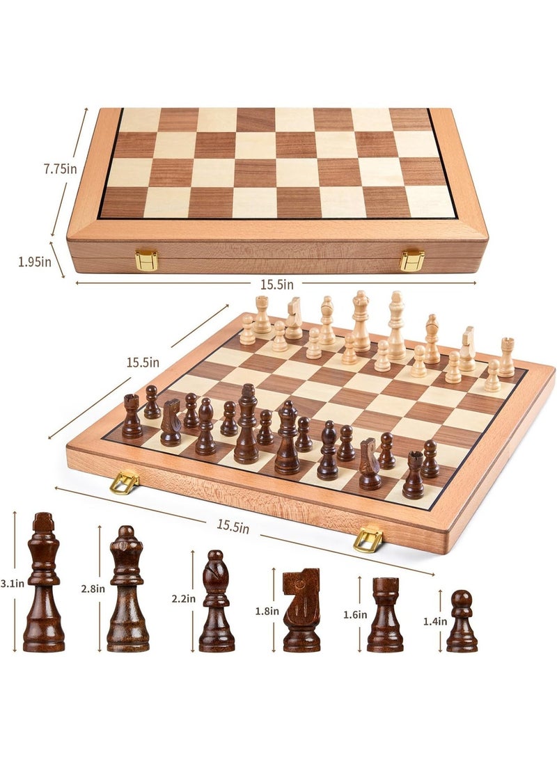 Magnetic Wooden Chess Set, 15 Inches Handmade Wooden Folding Travel Chess Board Game Sets with Chessmen Storage Slots for Kids and Adults, 2 Bonus Extra Queens, Gift Box Packed - Image 4