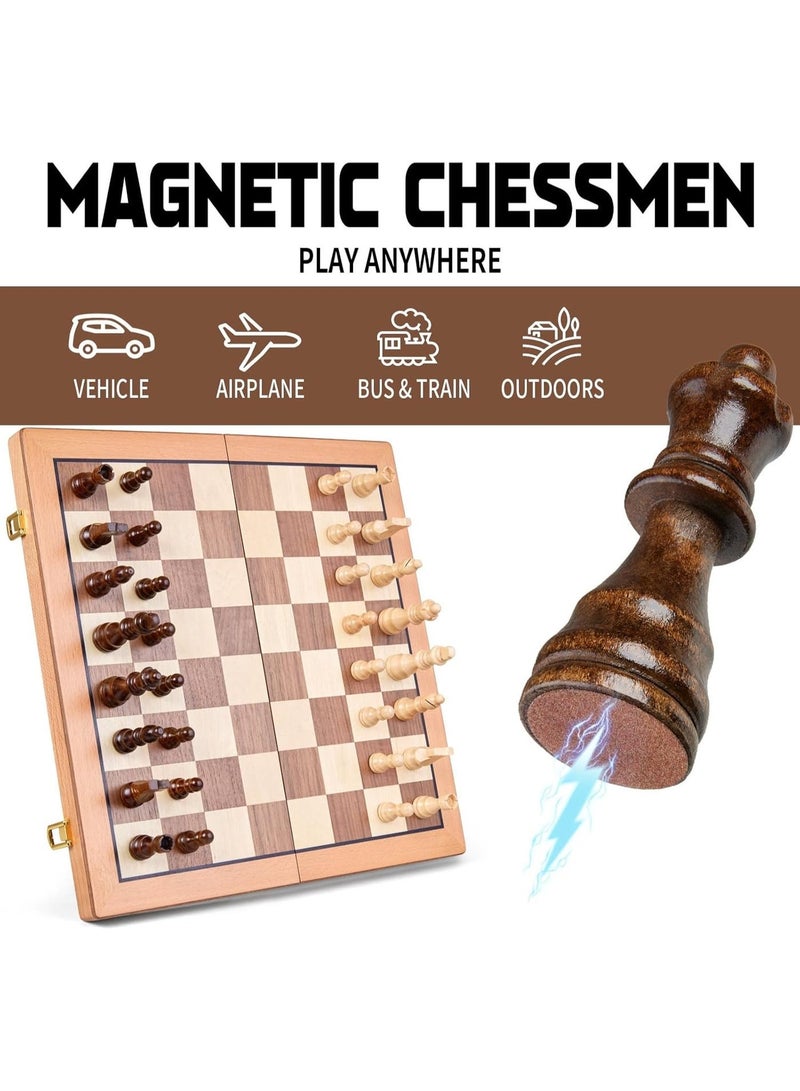 Magnetic Wooden Chess Set, 15 Inches Handmade Wooden Folding Travel Chess Board Game Sets with Chessmen Storage Slots for Kids and Adults, 2 Bonus Extra Queens, Gift Box Packed - Image 3