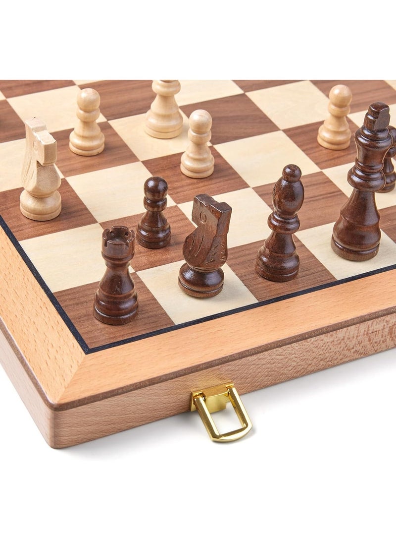 Magnetic Wooden Chess Set, 15 Inches Handmade Wooden Folding Travel Chess Board Game Sets with Chessmen Storage Slots for Kids and Adults, 2 Bonus Extra Queens, Gift Box Packed - Image 5