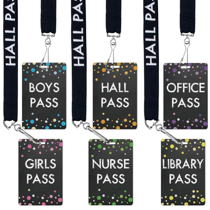 Ceiba Tree Chalkboard Hall Pass Lanyards â€“ Set of 6 (Hall, Office, Library, Nurse, Boy & Girl) with Breakaway Buckle for Students, Teachers & Office Supplies - Image 1