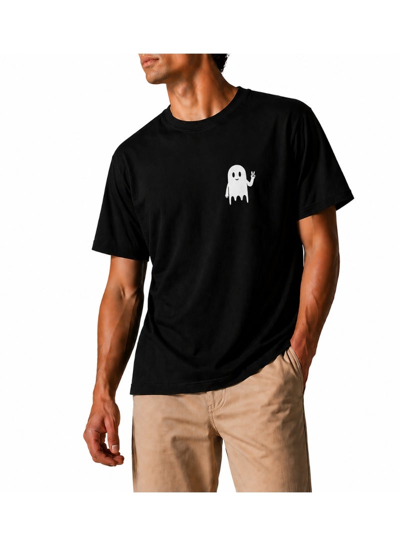 Men's Relax Fit Cotton T-Shirt with Ghost Print - Black - Image 1