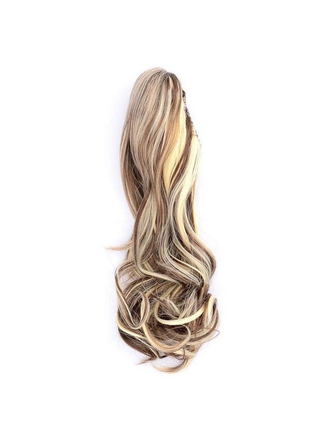 DIGUAN 13 Inches Ombre Claw Clip In Wavy Loose Curly Synthetic Wrap Around Ponytail Extensions Short Pony Tail Clip In Extensions For Women Girl 4Oz/115G (8H613Dark Brown Mix White Blonde) - Image 4