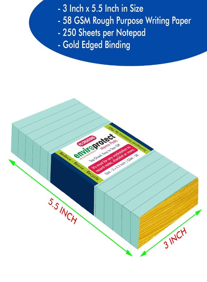 PG Creations Gold Edged Wide Ruled Writing Notepad, 3x5.5 Inch, Small Size, Single Side Ruled, 58 Gsm Blue Paper, 250 Sheets per Writing Pad, Pack of 5 - Image 2