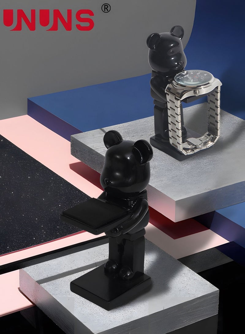 UNUNS حامل عرض الساعة، حامل ساعة على شكل دب مضحك، رف تخزين ديكور للمجوهرات وقلادة سوار الساعة والمكتب المنزلي - Image 4