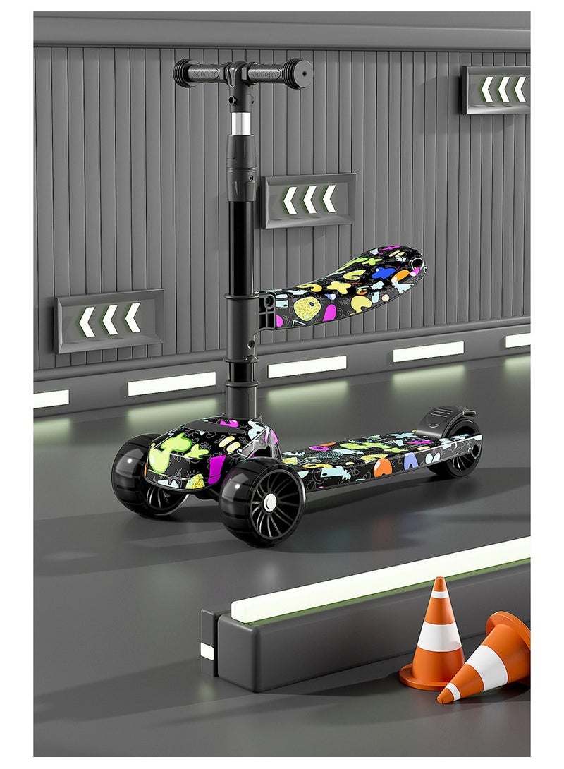 Graffiti strange flash 5CM Hummer wheel + seat foldable and adjustable children's scooter for 2-4-6-12 years old boys and girls  - Image 1