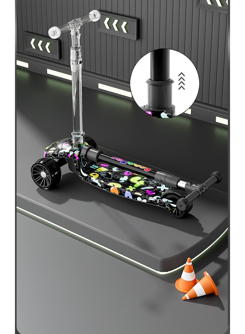 Graffiti strange flash 5CM Hummer wheel + seat foldable and adjustable children's scooter for 2-4-6-12 years old boys and girls  - Image 4