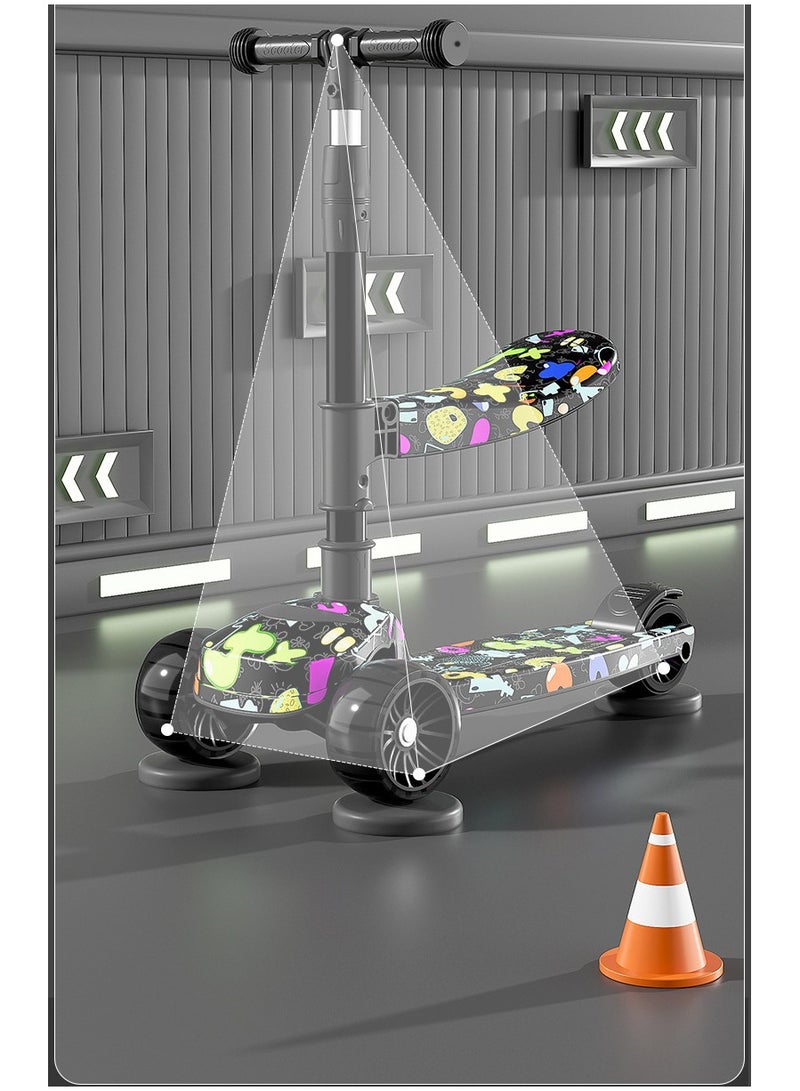 Graffiti strange flash 5CM Hummer wheel + seat foldable and adjustable children's scooter for 2-4-6-12 years old boys and girls  - Image 5