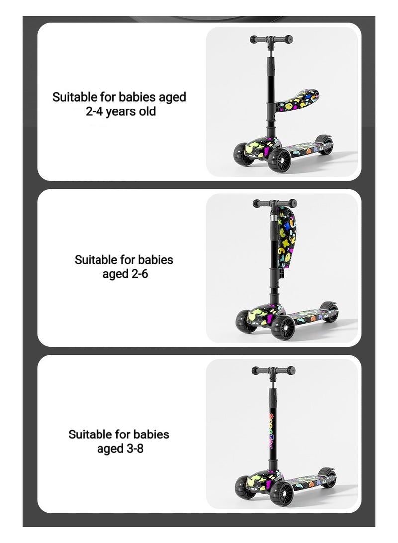 Graffiti strange flash 5CM Hummer wheel + seat foldable and adjustable children's scooter for 2-4-6-12 years old boys and girls  - Image 3