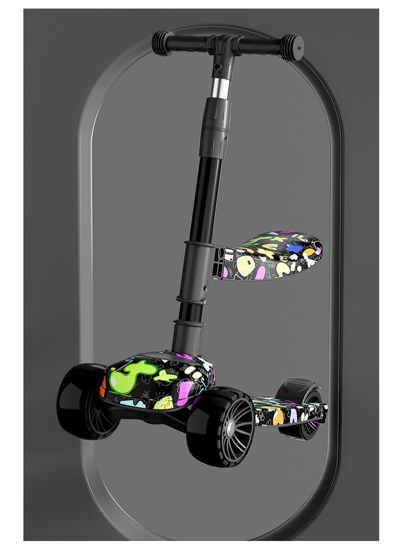 Graffiti strange flash 5CM Hummer wheel + seat foldable and adjustable children's scooter for 2-4-6-12 years old boys and girls  - Image 2