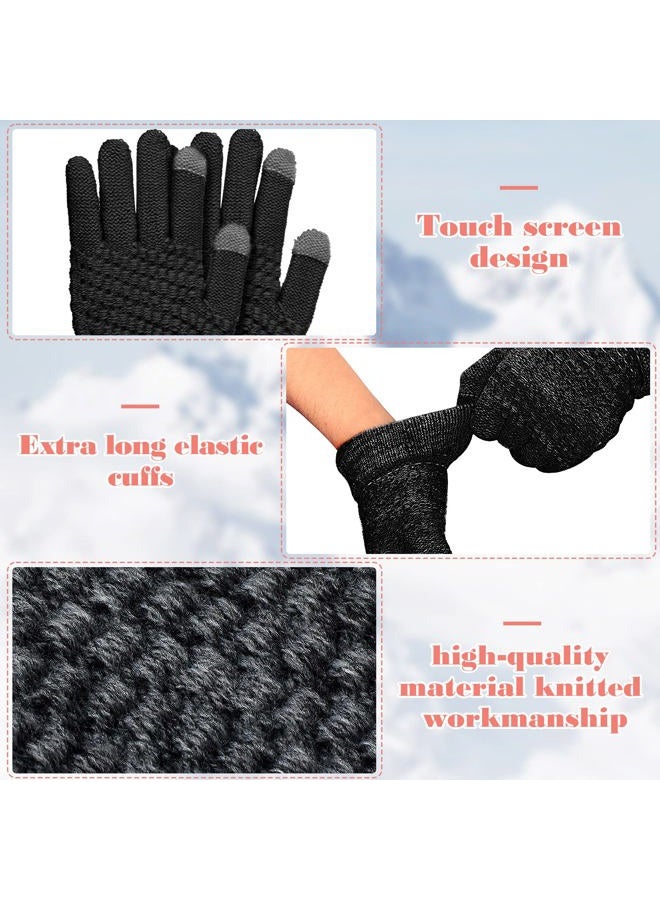 Coume 4 Pairs Kids Winter Touchscreen Gloves Warm Fleece Lined Child Knit Gloves Elastic Cuff Winter Texting Gloves for Girls Boys Ages 6-12(Black) - Image 4