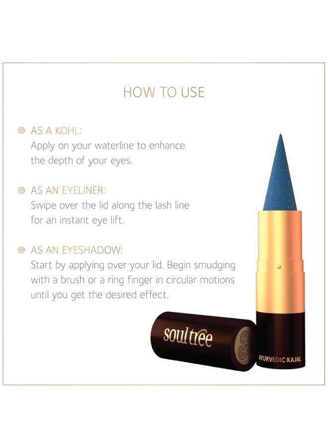 سول تري كحل "راتنافالي إندرانييل" الجوهري من SoulTree | كحل أزرق ياقوتي | مريح للارتداء طوال اليوم | مُعزز بمسحوق اللؤلؤ والسمن العضوي | تركيبة أيورفيدية | 3 غرام - Image 3