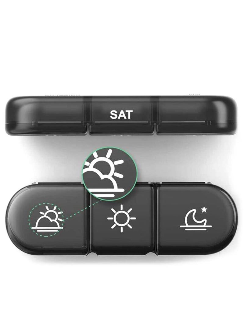 كيلا علبة حبوب سوداء مقسمة إلى 21 قسمًا، 7 أيام في الأسبوع، 3 تذكيرات يوميًا، علبة حبوب محمولة وعلبة حبوب مرتبة - Image 4