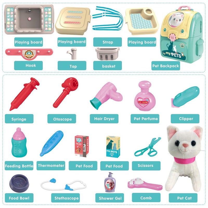 Magic4U Pet Cat Carrier Backpack Toy MAGIC4U 23PCS Pet Care PlaysetVet Clinic and Doctor Kit for Kids Pet Veterinarian Medical Role Play Set for Boys and Girls Ages 36 - Image 3