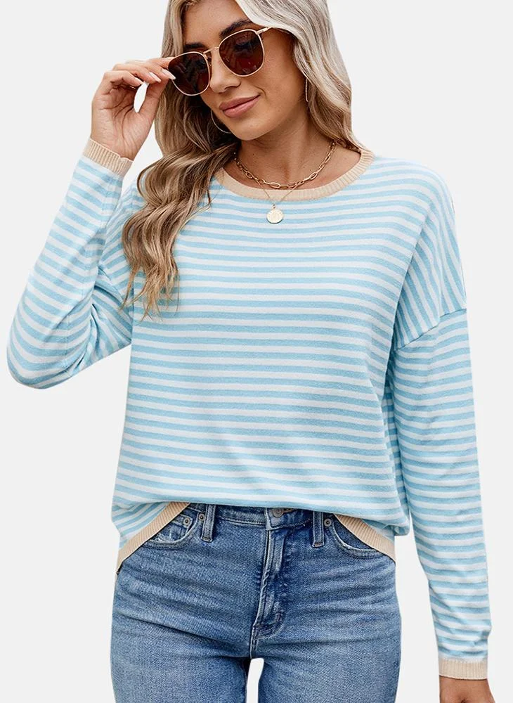 يونيكي Blue Round Neck Striped Top