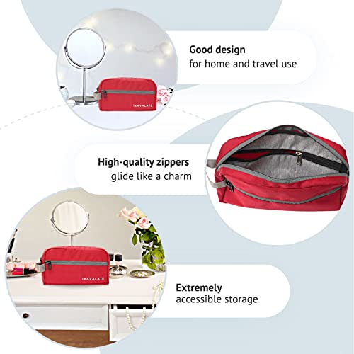 Travalate Polyester Toiletry Travel Bags Makeup Shaving Kit Pouch for Men & Women, Single Part Multipurpose kit Bag for Toiletrys - Red & Grey - Image 4