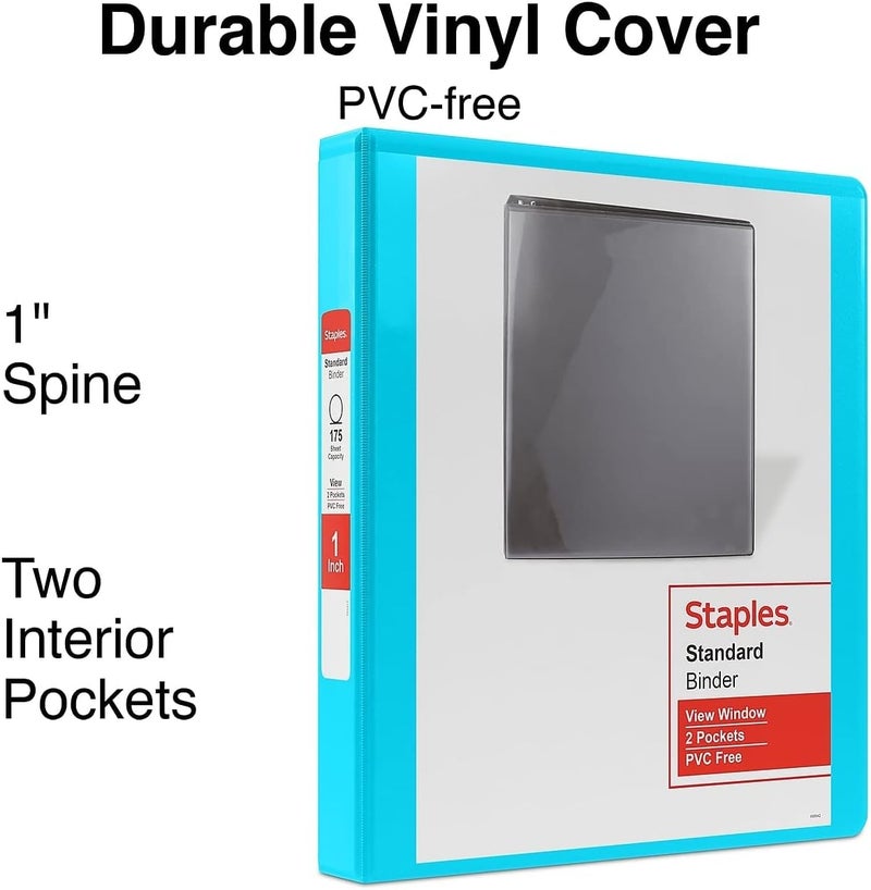 Staples Standard 1 3-Ring View Binder, Teal - Image 1