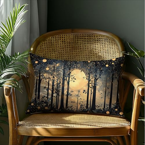 BUJSP Rustic Night Moon William Morris Inspired Forest Gold Pillow Covers 18x18,Vintage Black and Gold Botanical Nature Landscape Decorative Throw Pillow Covers for Home Bedroom Living Room - Image 4