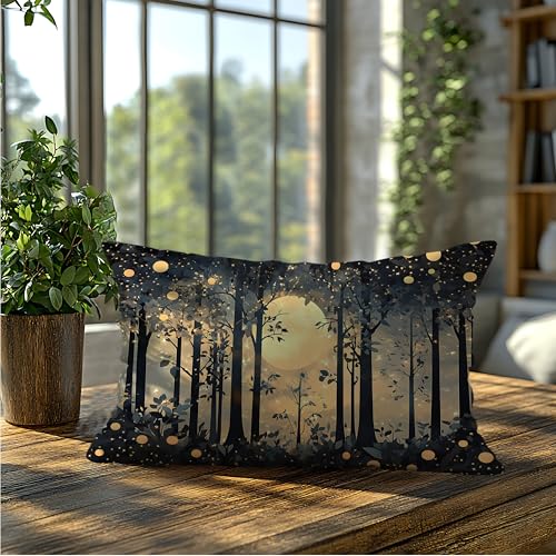 BUJSP Rustic Night Moon William Morris Inspired Forest Gold Pillow Covers 18x18,Vintage Black and Gold Botanical Nature Landscape Decorative Throw Pillow Covers for Home Bedroom Living Room - Image 5