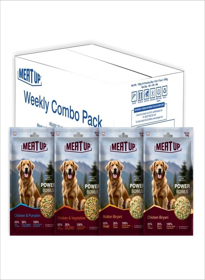 Meat Up Dog Fresh Pet Food Weekly Combo Pack of 4 Biryanis - Mutton, Chicken, Veg & Pumpkin (4 x 100g) | Buy 1 Get 1 Free - Image 1
